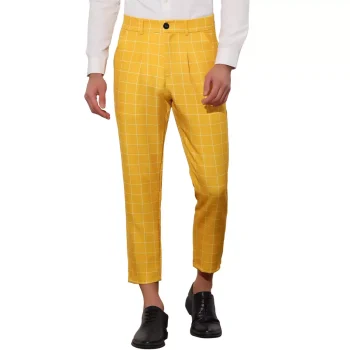 Lars Amadeus Men's Plaid Cropped Ankle Length Business Trousers