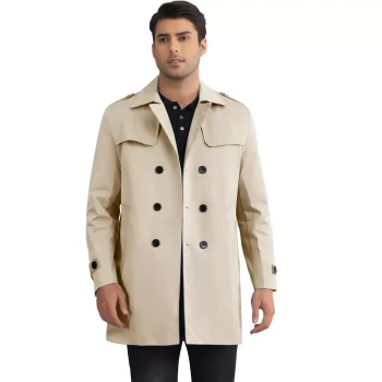 INSPIRE CHIC Men's Notch Lapel Double Breasted Windbreaker Trench Coat