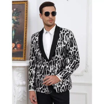 Men Shiny Sequin Blazer Clothing Fashion One Button Tuxedo Jacket for Party,Show,Banquet,Prom